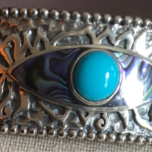 Handcrafted NEW Samuel B silver abalone and sleeping turquoise Evil Eye cuff - Picture 1 of 7